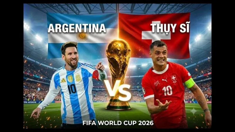 Cầu thủ Argentina tung cú sút mạnh vào khung thành Thụy Sĩ